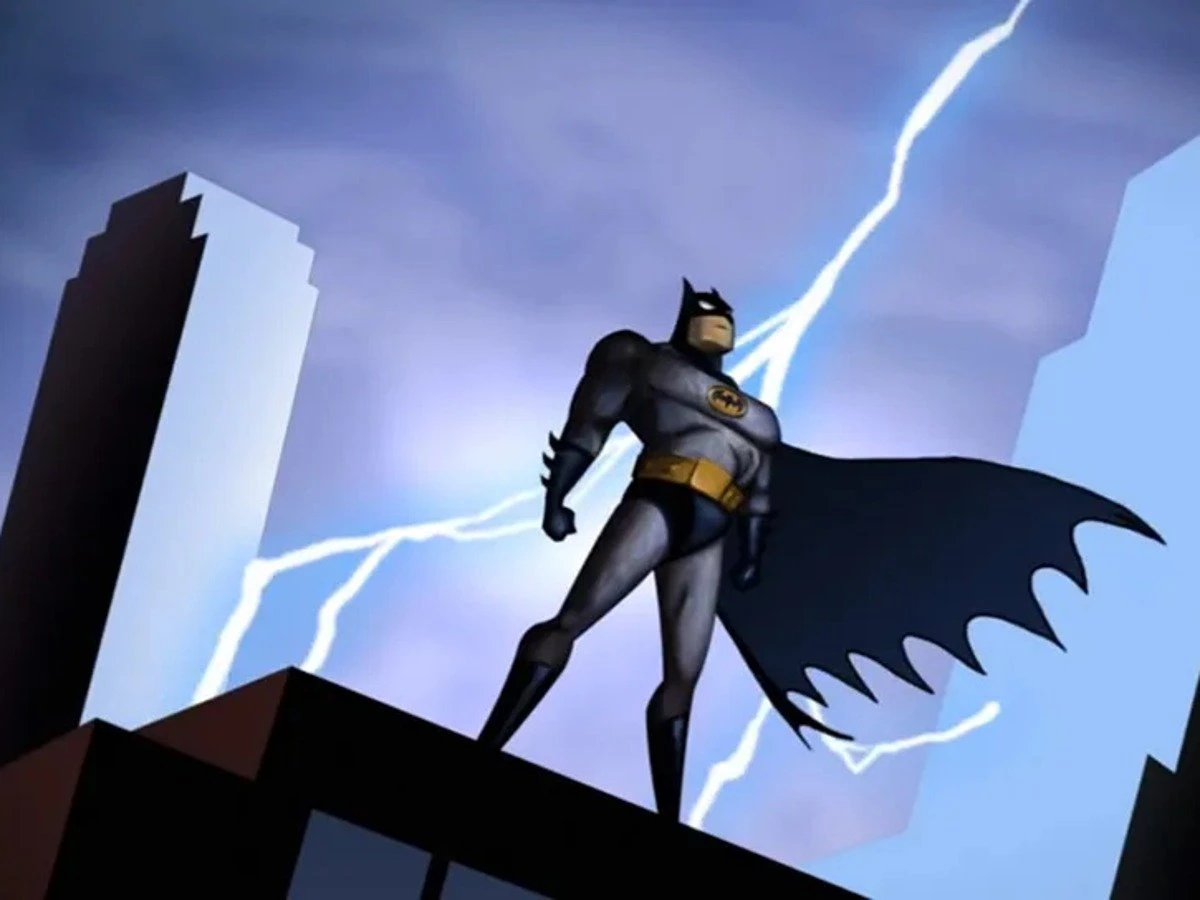 O personagem de desenho animado do batman está voando no céu, foto gerada  por ai