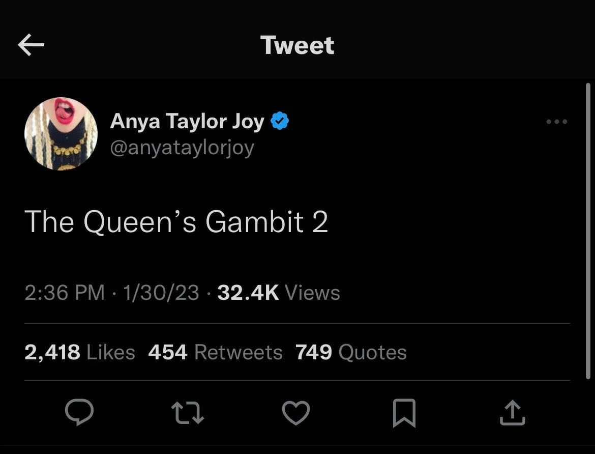 Anya Taylor Joy fala sobre “O Gambito da Rainha 2”