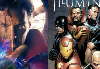 Doutor Estranho nos cinemas (esquerda) e os Illuminati nos quadrinhos (direita)