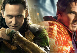 Loki, interpretado por Tom Hiddleston (esquerda) e Doutor Estranho, interpretado por Benedict Cumberbatch (direita)