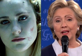 Cena de Westworld (esquerda) e momento de Hillary Clinton no debate