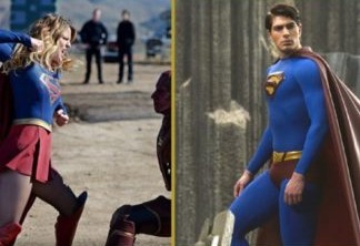 Melissa Benoist como Supergirl (esquerda) e Brandon Routh como Superman (direita)