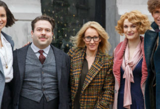 J.K. Rowling com elenco do filme