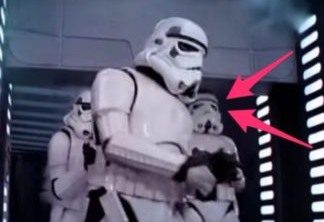 Star Wars Episódio IV: Uma Nova Esperança | Um erro que acabou viralizando foi um stormtrooper bater a cabeça na porta em uma das cenas do filme, que deveria ter sido cortada, já que ele some na sequência.