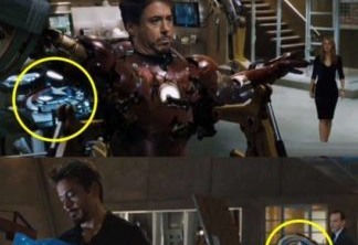 Homem de Ferro | No mesmo filme também aparece o escudo do Capitão América na oficina de Tony Stark.