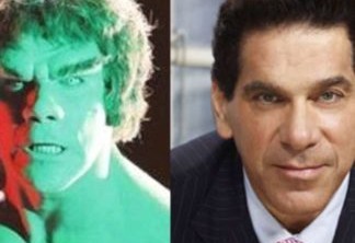 Lou Ferrigno com e sem a maquiagem do Incrível Hulk