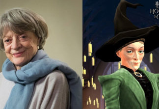 Maggie Smith (à esquerda) e a versão do game da Prof. McGonagall