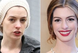 Anne Hathaway antes e depois da maquiagem