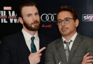 LONDON, ENGLAND - APRIL 26:  Robert Downey Jr. (R) and Chris Evans during the European film premiere of "Captain America: Civil War" at Vue Westfield on April 26, 2016 in London, England  (Photo by Dave J Hogan/Dave J Hogan/Getty Images)