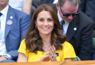 LONDON, ENGLAND - JULY 15:  Catherine, Duchess of Cambridge attends the men's single final on day thirteen of the Wimbledon Tennis Championships at the All England Lawn Tennis and Croquet Club on July 15, 2018 in London, England.  (Photo by Karwai Tang/WireImage )
