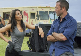 "He lokomaika'i ka manu o Kaiona" -- Catherine Rollins (Michelle Borth) recruits McGarrett and Jerry to help her track down a uranium deposit thought to be hidden on an abandoned Hawaiian island before a suspected terrorist can make dirty bombs with it. Also, when Junior falls and is trapped in a ravine, he reflects on his estranged relationship with his father, on HAWAII FIVE-0, Friday, April 13 (9:00-10:00 PM, ET/PT) on the CBS Television Network. Pictured left to right: Michelle Borth as Catherine Rollins and Alex O'Loughlin as Steve MCGarrett. Photo: Karen Neal/CBS ÃÂ©2018 CBS Broadcasting, Inc. All Rights Reserved  ("He lokomaika'i ka manu o Kaiona" is Hawaiian for "Kind is the Bird of Kaiona")