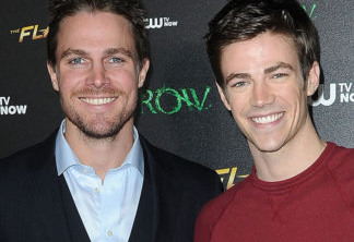 WESTWOOD, CA - NOVEMBER 22:  Stephen Amell (L) and Grant Gustin arrive at a special screening for the CW's "Arrow" And "The Flash" at Crest Theatre on November 22, 2014 in Westwood, California.  (Photo by Joshua Blanchard/Getty Images)