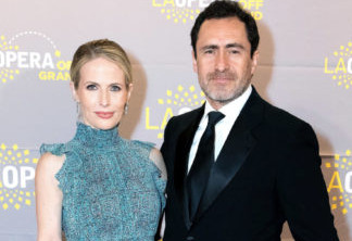 LOS ANGELES, CALIFORNIA - NOVEMBER 17:  Stefanie Sherk and Demian Bichir attend the Placido Domingo 50th Anniversary Concert at Dorothy Chandler Pavilion on November 17, 2017 in Los Angeles, California.  (Photo by Greg Doherty/Getty Images)