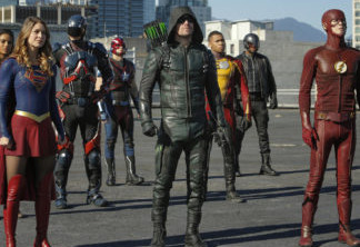 DC's Legends of Tomorrow --"Invasion!"-- Image LGN207a_0021.jpg -- Pictured (L-R): Maisie Richardson- Sellers as Amaya Jiwe/Vixen, Melissa Benoist as Kara/Supergirl, Brandon Routh as Ray Palmer/Atom, Nick Zano as Nate Heywood/Steel, Stephen Amell as Green Arrow, Franz Drameh as Jefferson "Jax” Jackson, David Ramsey as John Diggle and Grant Gustin as The Flash -- Photo: Bettina Strauss/The CW -- © 2016 The CW Network, LLC. All Rights Reserved.