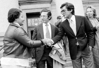 Mandatory Credit: Photo by David Handschuh/AP/Shutterstock (6608834a)
Robert Evans Producer Robert Evans, known for his films "The Godfather" and "Love Story", shakes hands with an unidentified woman as he leaves Federal Court in Manhattan, New York,, with his attorney, Frederick Hafetz. Evans was convicted of cocaine possession. and was sentenced to one year's probation in return for his help in educating youth about the evils of narcotics
Robert Evans, New York, USA