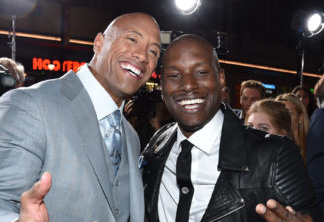 Mandatory Credit: Photo by John Shearer/Invision/AP/REX/Shutterstock (9055398n)
Dwayne Johnson, left, and Tyrese Gibson arrive at the premiere of "Furious 7" at the TCL Chinese Theatre IMAX, in Los Angeles
Premiere Of "Furious 7" - Red Carpet, Los Angeles, USA