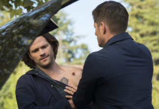 Supernatural -- "Back and to the Future" -- Image Number: SN1502a_0204r.jpg -- Pictured (L-R): Jared Padalecki as Sam and Jensen Ackles as Dean -- Photo: Dean Buscher/The CW -- © 2019 The CW Network, LLC. All Rights Reserved.