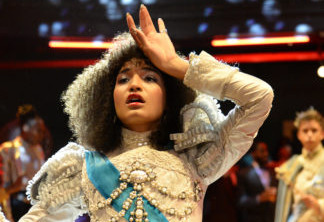 POSE -- Indya Moore as Angel competes in the 1987 ballroom category ROYALTY REALNESS in a scene from the pilot of POSE. Ballroom legends and survivors served as consultants for this and other scenes. CR: JoJo Whilden/FX