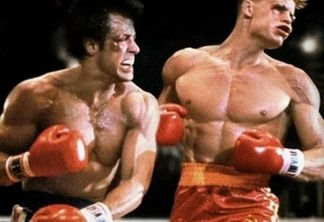 Cena de Rocky com Sylvester Stallone (Rocky) e Ivan Drago (Dolph Lundgren)