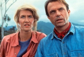 Laura Dern e Sam Neill em Jurassic Park