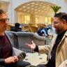 Hebert Neri entrevista Atom Egoyan em Berlim (Foto: Mariana Fontes)