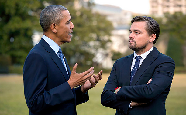 Barack Obama (esquerda) e Leonardo DiCaprio (direita)