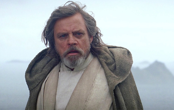 Mark Hamill como Luke Skywalker, na última cena de O Despertar da Força.