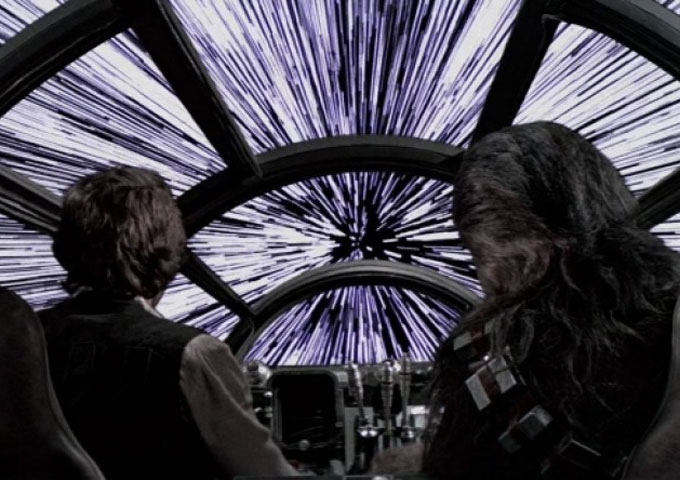 Han Solo e Chewbacca no hiperespaço