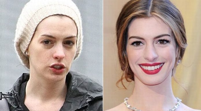 Anne Hathaway antes e depois da maquiagem