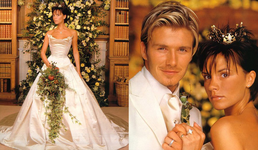 David e Victoria Beckham em seu casamento, em 1999