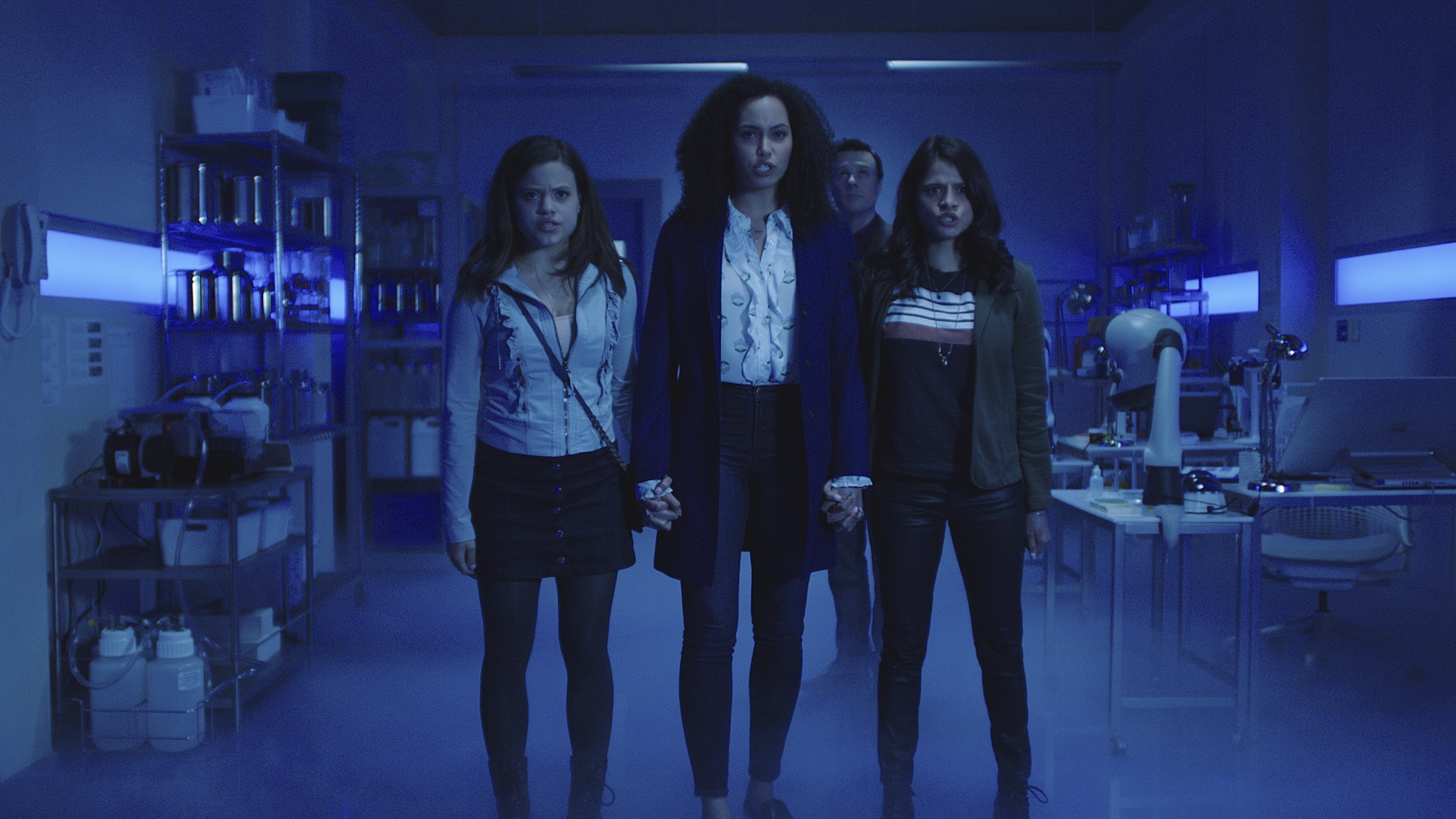 Charmed -- "Pilot"-- Image Number: CMD101g_0002r.jpg -- Pictured (L-R): Sarah Jeffery as Maggie Vera, Madeleine Mantock as Macy Vaughn, Rupert Evans as Harry Greenwood and Melonie Diaz as Mel Vera -- Photo: The CW -- Ì?å© 2018 The CW Network, LLC. All Rights Reserved