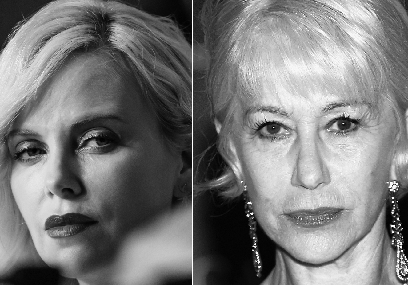 WASHINGTON, DC - APRIL 30:  (EDITORS NOTE: Image has been converted to black and white.)  An alternative view of Actress Helen Mirren shows her Prince symbol tribute at  at the 102nd White House Correspondents' Association Dinner Weekend on April 30, 2016 in Washington, DC.  (Photo by Larry Busacca/Getty Images)
