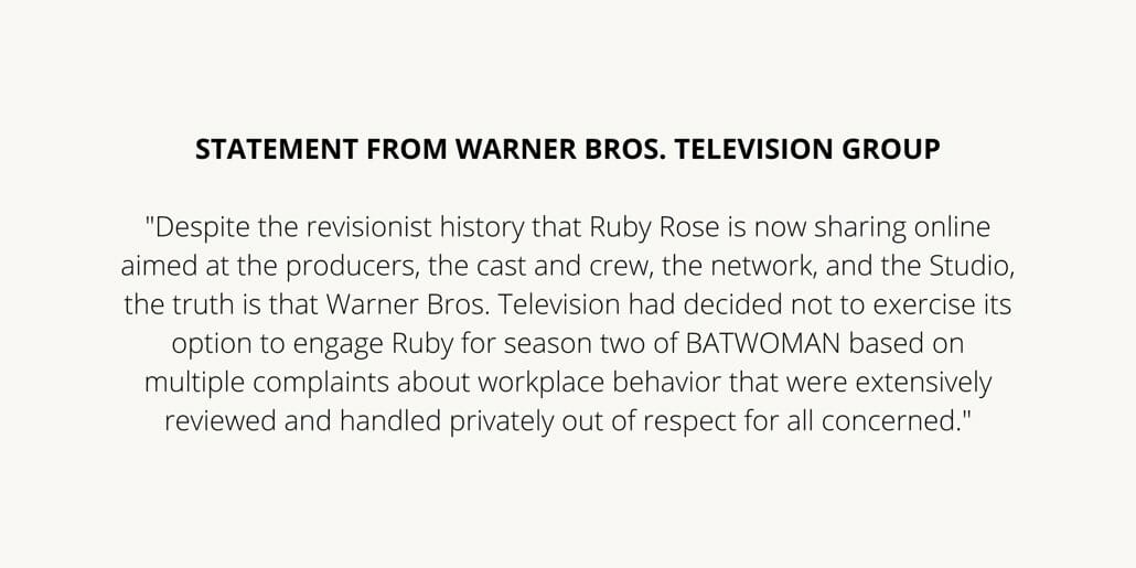 Warner Bros responde Ruby Rose sobre alegações em Batwoman