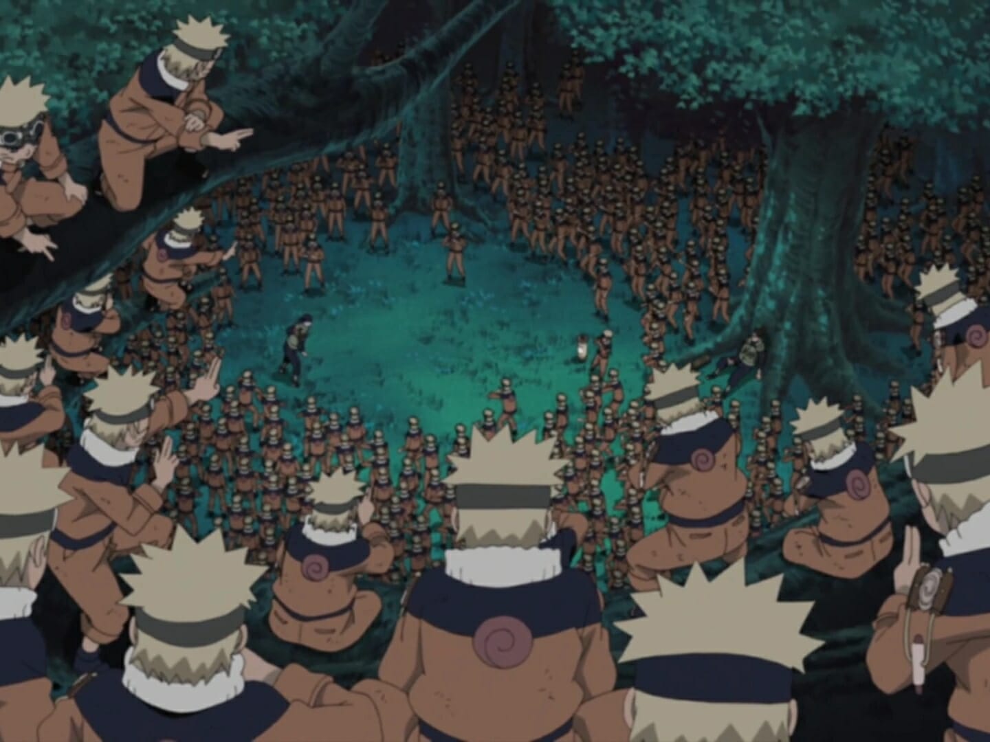 Naruto usando o jutsu do Clone das Sombras