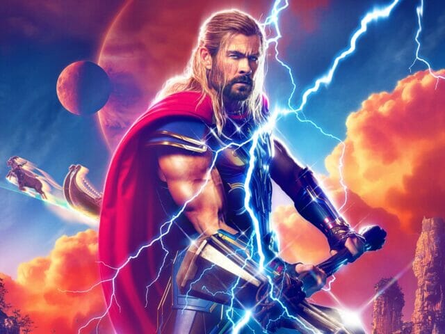 Chris Hemsworth em pôster de Thor: Amor e Trovão